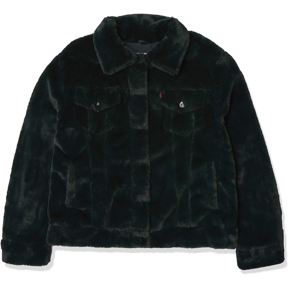 Levi's Green Trucker Teddy Jacket Plush Faux Fur Style